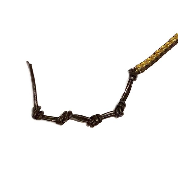 Brown Leather Wrap Bracelet Beads Pearls Gold Tone Nuggets (simulated) - Picture 2 of 3